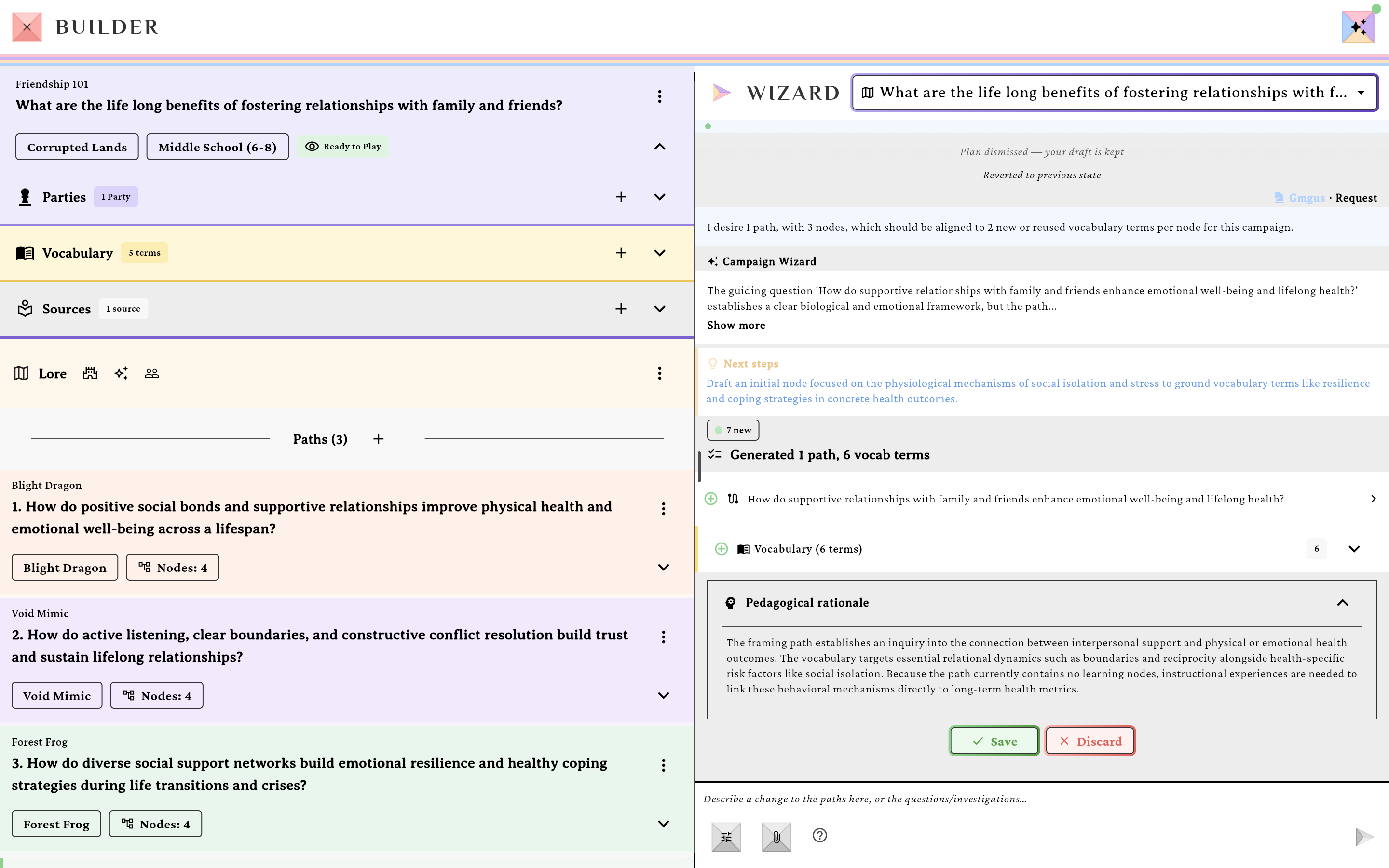 The settled review state with the pedagogical rationale expanded above the changelog and next steps