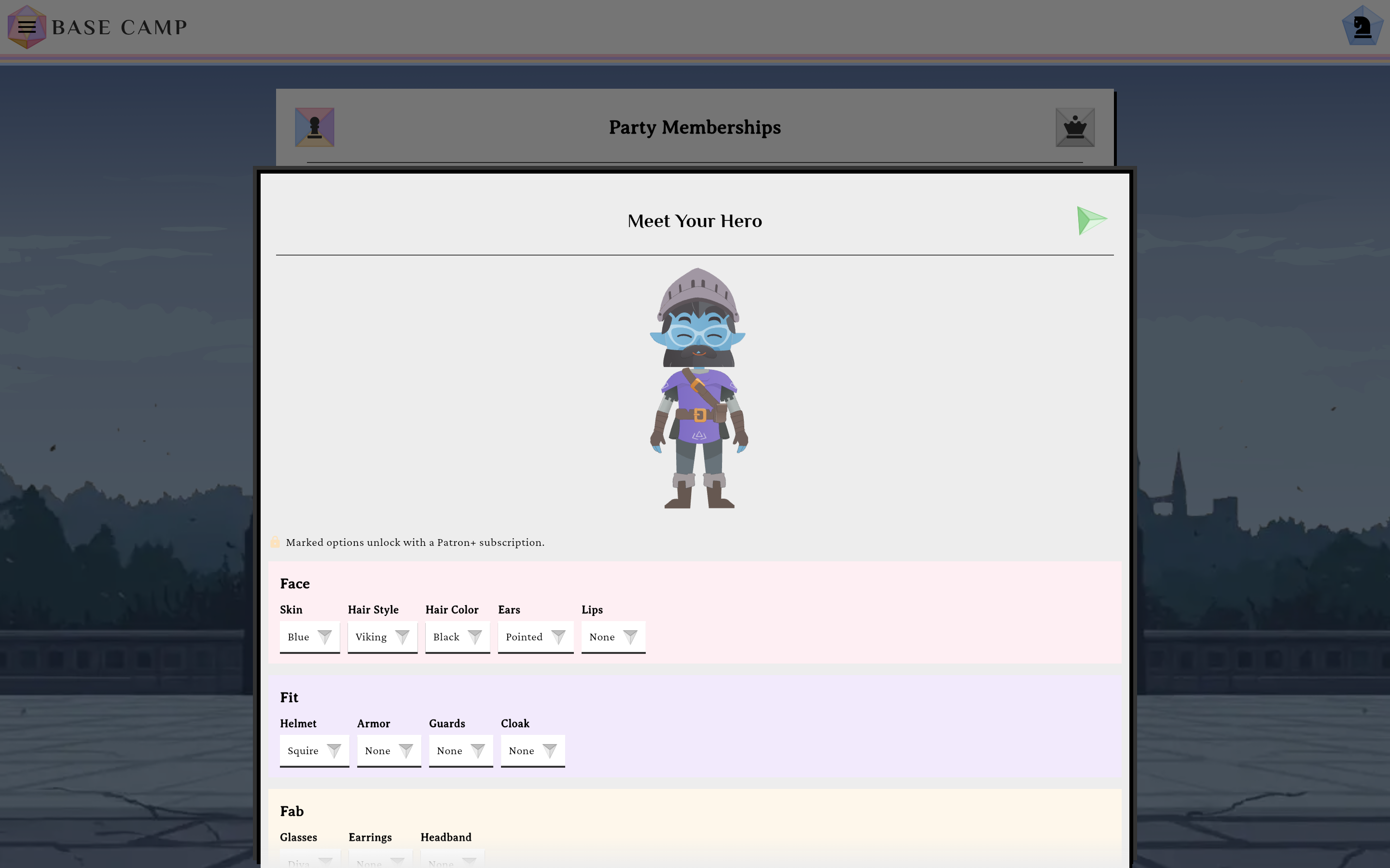 The first-run Meet Your Hero avatar sheet with the Face, Fit and Fab sections